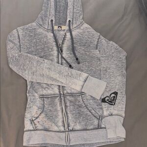 Vintage Y2K Roxy Heathered Gray Hoodie with graphic on back SZ L